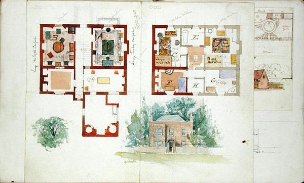 Design proposto para uma casa (aquarela e lápis sobre papel) de Edward William Godwin