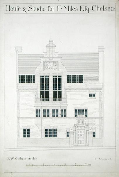 Casa e estúdio para F. Miles Esq, Chelsea, gravado por CP Edwards (ver também 176482-485) de Edward William after Godwin
