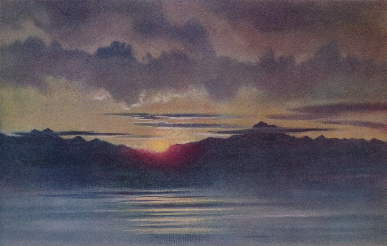 Um pôr do sol de abril de Hut Point, Looking West, 1911, 1913 de Charles Edward Wilson