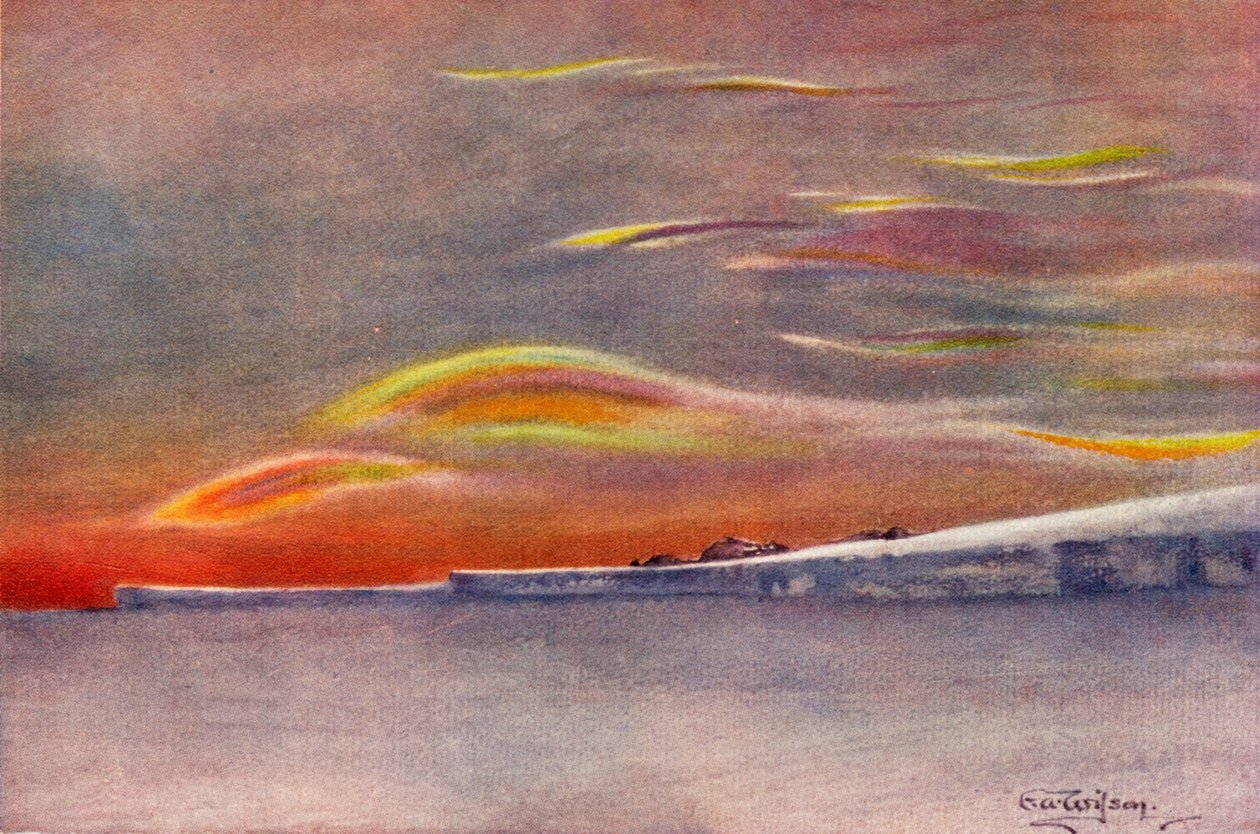 Nuvens Iridescentes: Olhando para o Norte de Cape Evans, 1911, 1913 de Charles Edward Wilson
