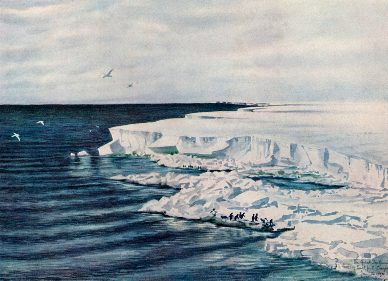 A Grande Barreira de Gelo, olhando para o leste do Cabo Crozier, 4 de janeiro de 1911, 1913 de Charles Edward Wilson