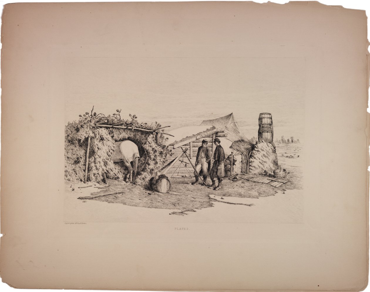 Quarters do comissário em Winter Camp, 1876 de Edwin Austin Forbes