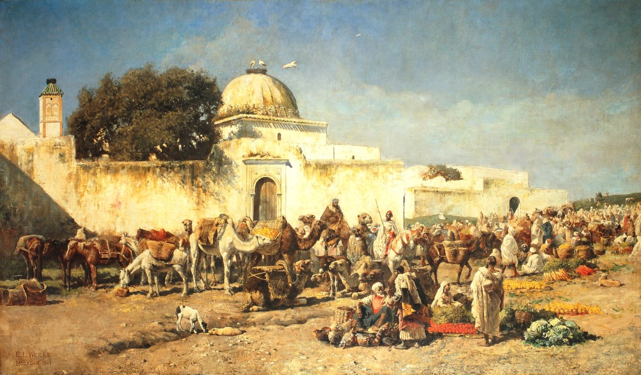Cena do mercado em Mogador, 1881 de Edwin Lord Weeks