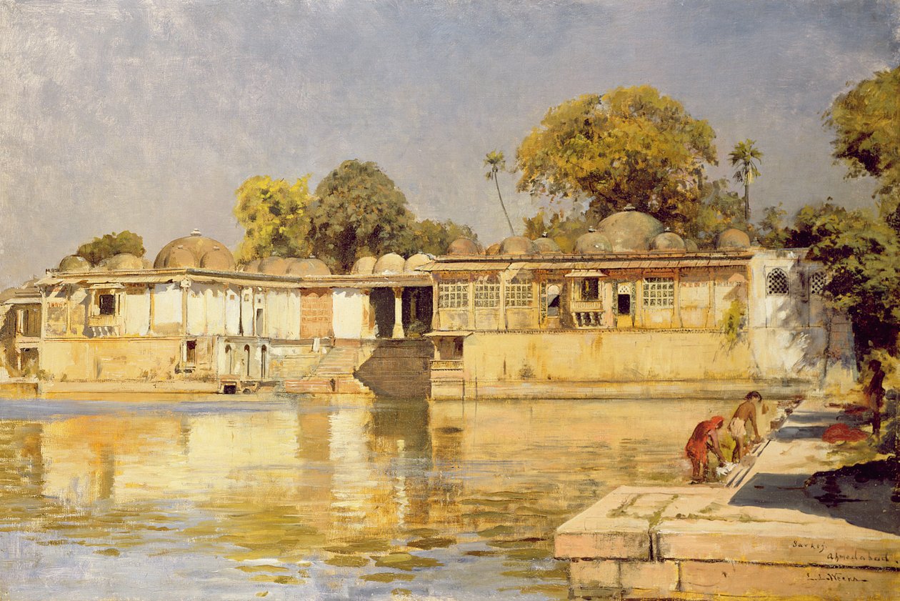 Palácio e Lago em Sarkeh, perto de Ahmedabad, Índia, c.1882-83 de Edwin Lord Weeks