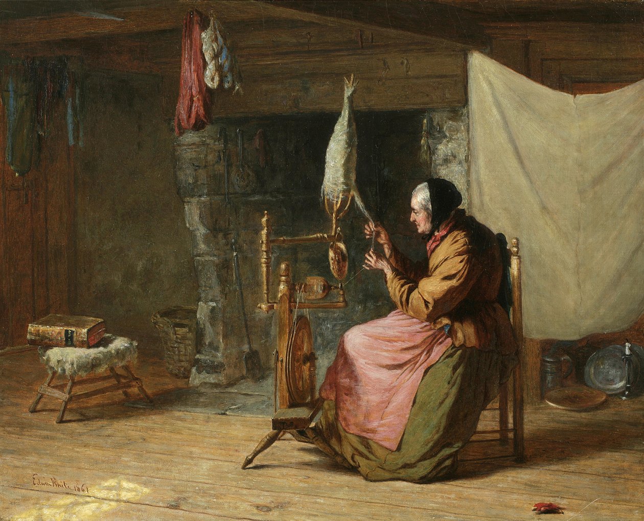 Olden Times - também conhecido como Spinning Flax, Olden Times, 1861 de Edwin White
