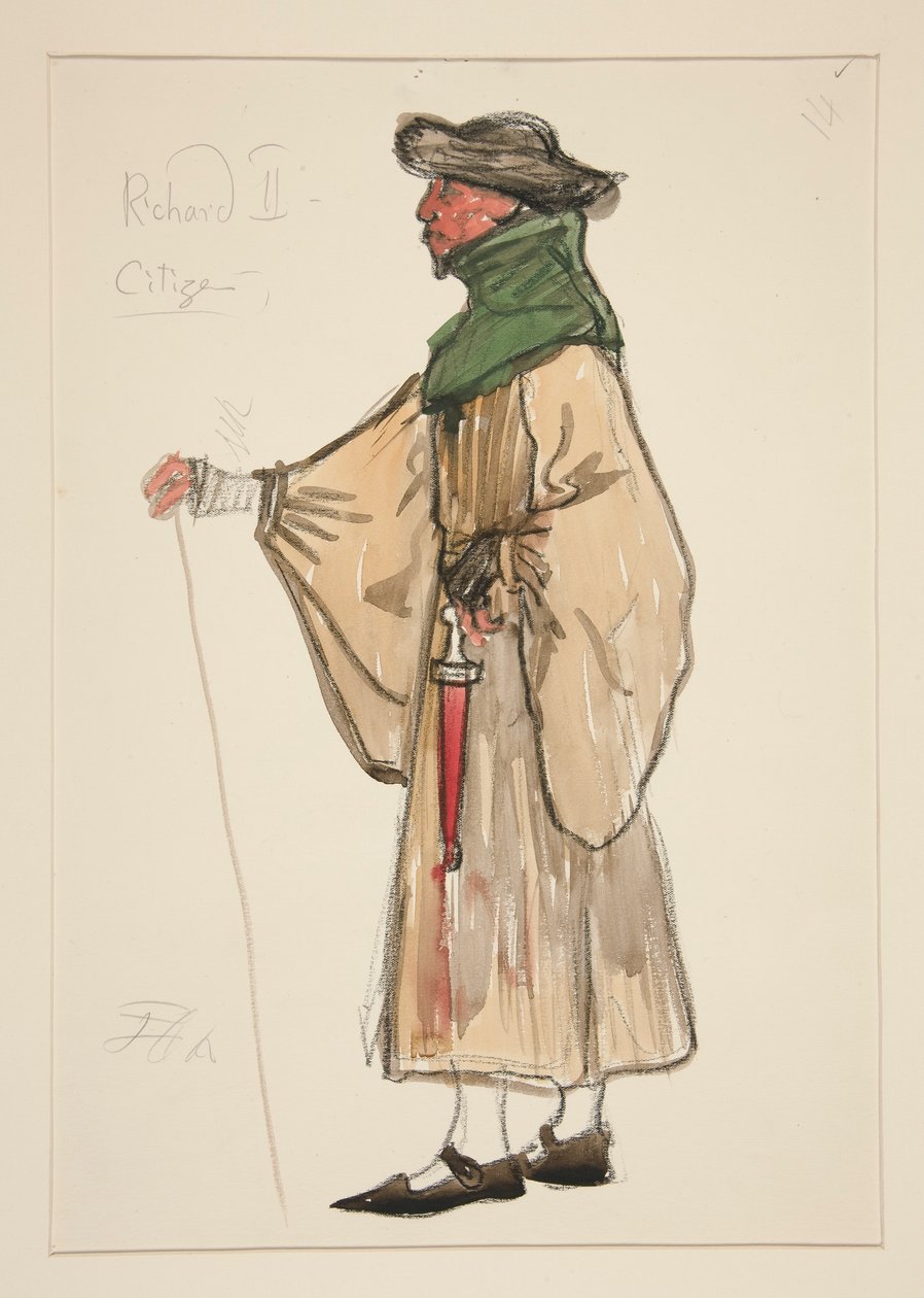 A Citizen, esboço de figurino para Henry Irving de Edwin Austin Abbey
