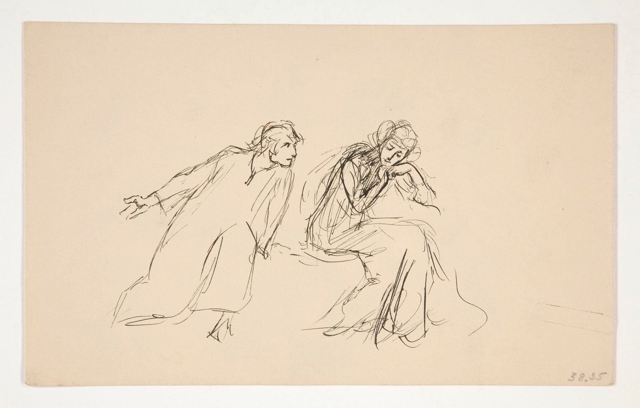 Angelo e Isabella (estudo para .1104) - Acto II, Cena IV, Medida para Medida de Edwin Austin Abbey
