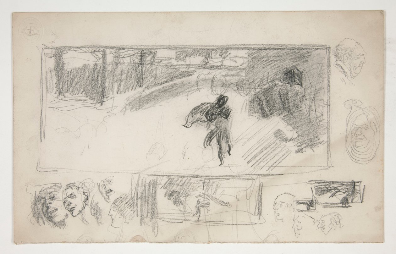 Esboços variados (recto); Esboço de um homem de capa (verso) de Edwin Austin Abbey