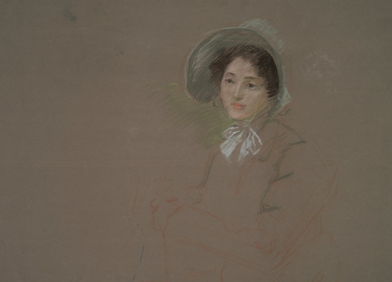 Esboço do busto de uma mulher com uma touca de Edwin Austin Abbey