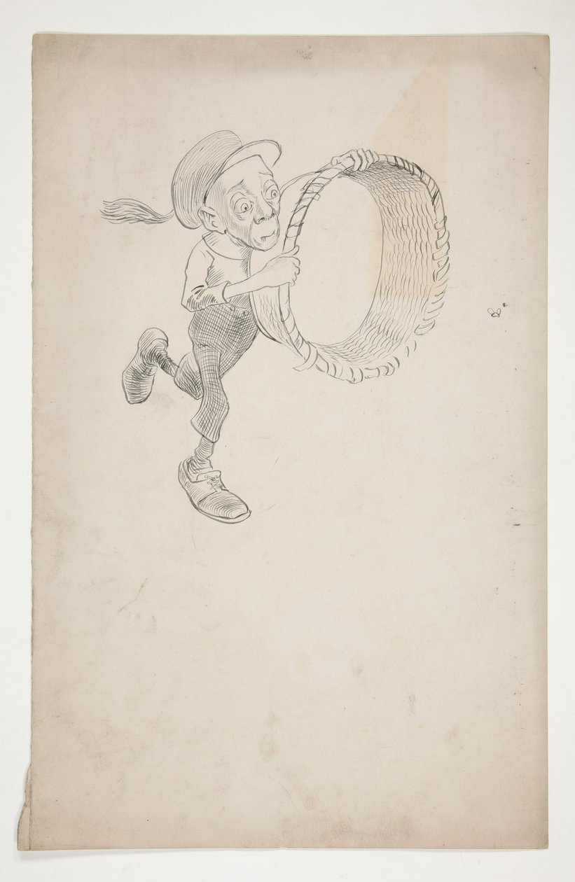 Desenho animado de um homem a perseguir uma abelha com um cesto de Edwin Austin Abbey