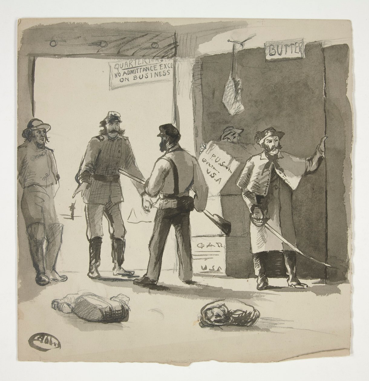 Esboço de guerra civil (recto); Homem a ver um quadro (verso) de Edwin Austin Abbey