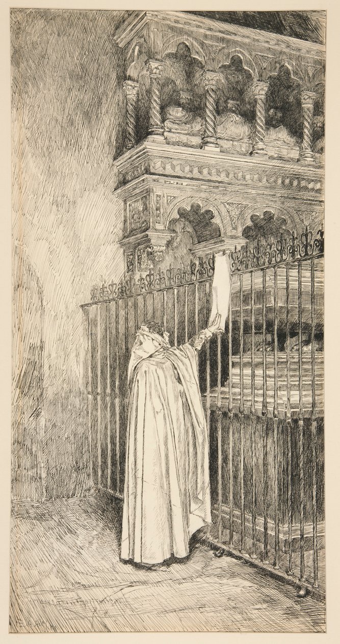 Cláudio (lê a partir de um pergaminho): de Edwin Austin Abbey