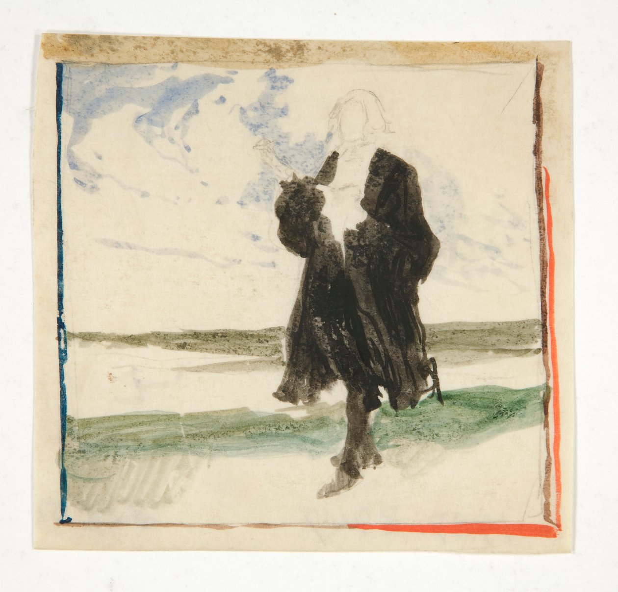 Homem camuflado na paisagem - ilustração não identificada de Edwin Austin Abbey
