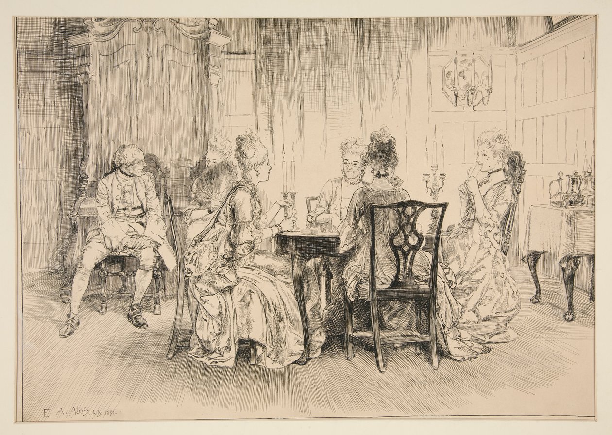 Cena de jantar - ilustração para Austin Dobson de Edwin Austin Abbey