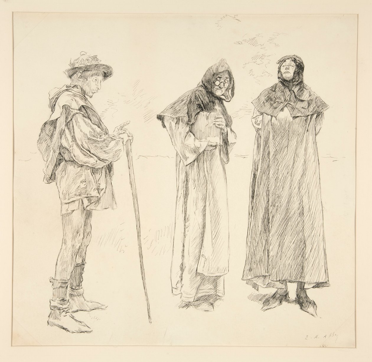 Dull, Sir Nathaniel, Holofernes, do Acto IV, Cena II, Amor de Edwin Austin Abbey