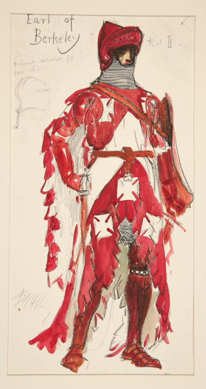 Conde de Berkeley, esboço de figurino para Henry Irving de Edwin Austin Abbey