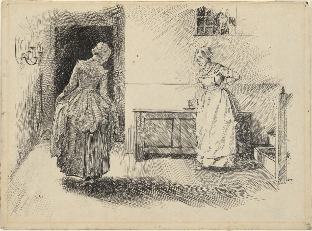 Entre Sra. Hardcastle & Maid, estudo para Oliver Goldsmith de Edwin Austin Abbey