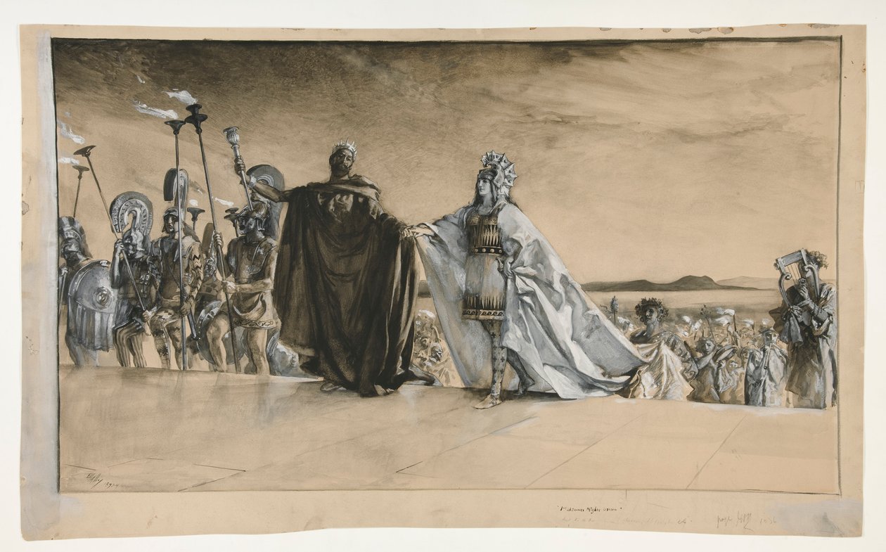 Entra Teseu, ilustração para Ato I, Cena I, Noite de Verão de Edwin Austin Abbey