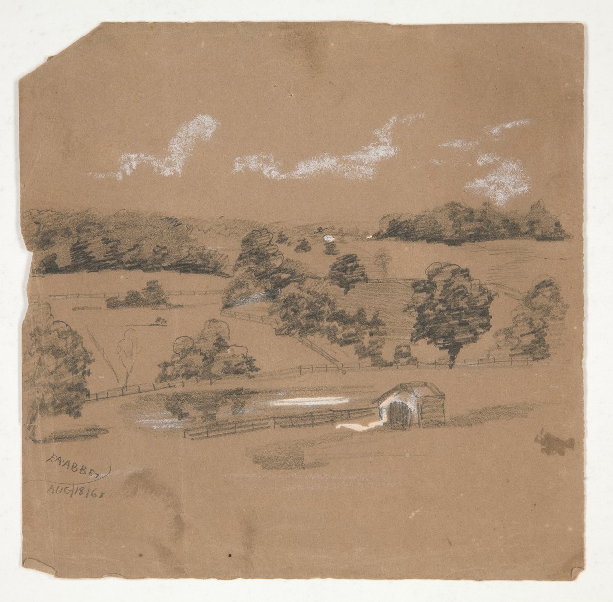 Paisagem de fazenda com vista para pastagens de Edwin Austin Abbey