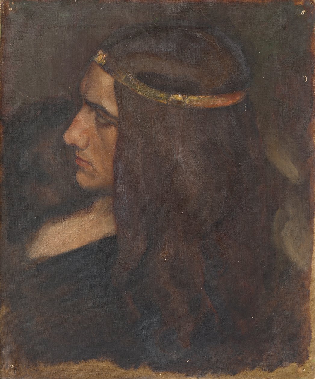 Estudo da Figura de Hamlet, para A Cena da Peça de Teatro em Hamlet, Acto III, Cena II de Edwin Austin Abbey