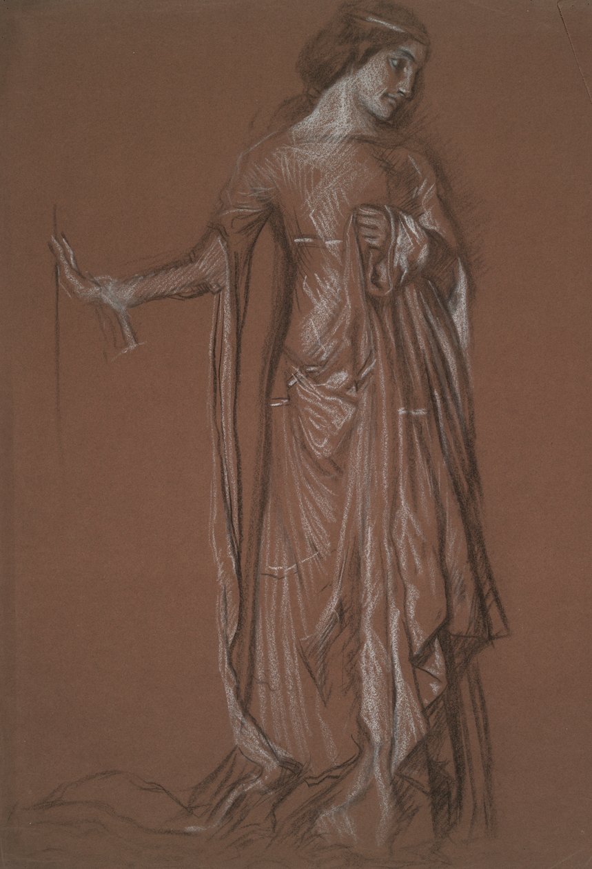 Estudo de figura. Carvão e giz sobre papel vermelho. de Edwin Austin Abbey