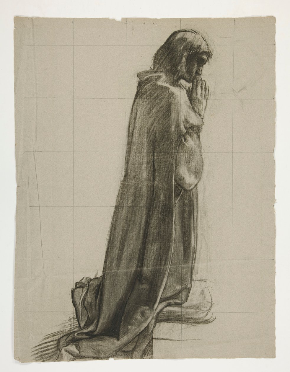 Estudo de figura para Sir Lancelot e Sir Bors equipam Galahad com suas esporas, de The Quest of the Holy Grail (segunda de uma série de quinze pinturas para a Biblioteca Pública de Boston, concluída em 1901) de Edwin Austin Abbey