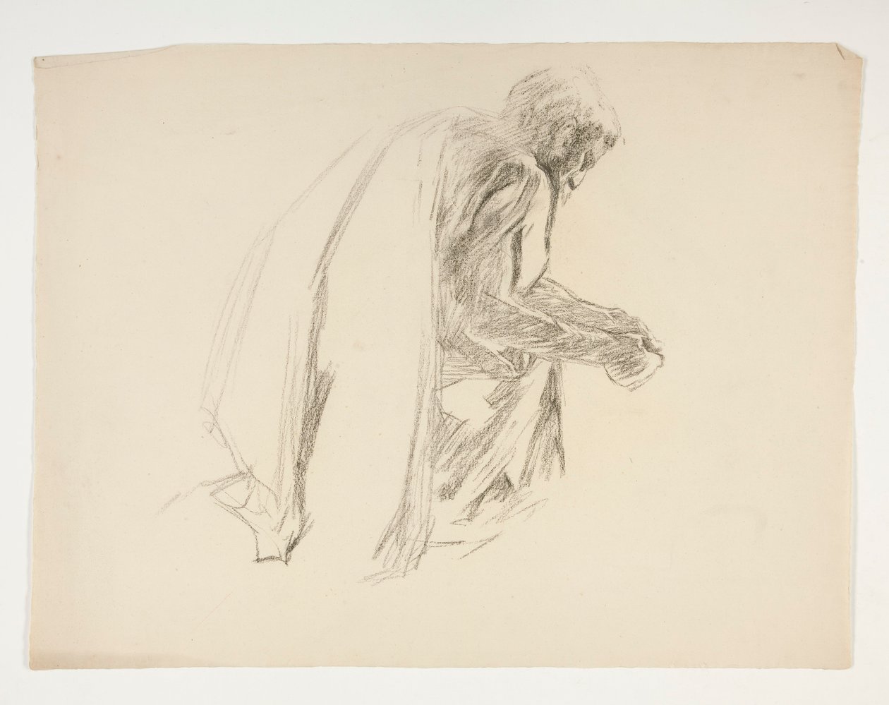 Estudo de figura para Sir Lancelot e Sir Bors equipam Galahad com suas esporas, de The Quest of the Holy Grail (segunda de uma série de quinze pinturas para a Biblioteca Pública de Boston, concluída em 1901) de Edwin Austin Abbey