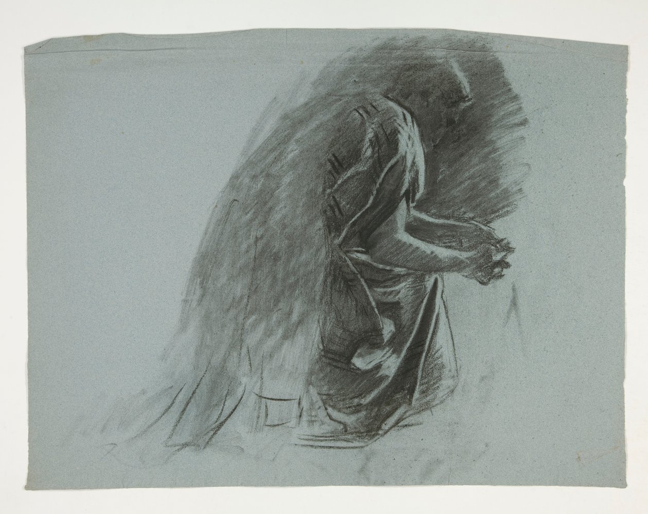 Estudo de figura para Sir Lancelot e Sir Bors equipam Galahad com suas esporas, de The Quest of the Holy Grail (segunda de uma série de quinze pinturas para a Biblioteca Pública de Boston, concluída em 1901) de Edwin Austin Abbey