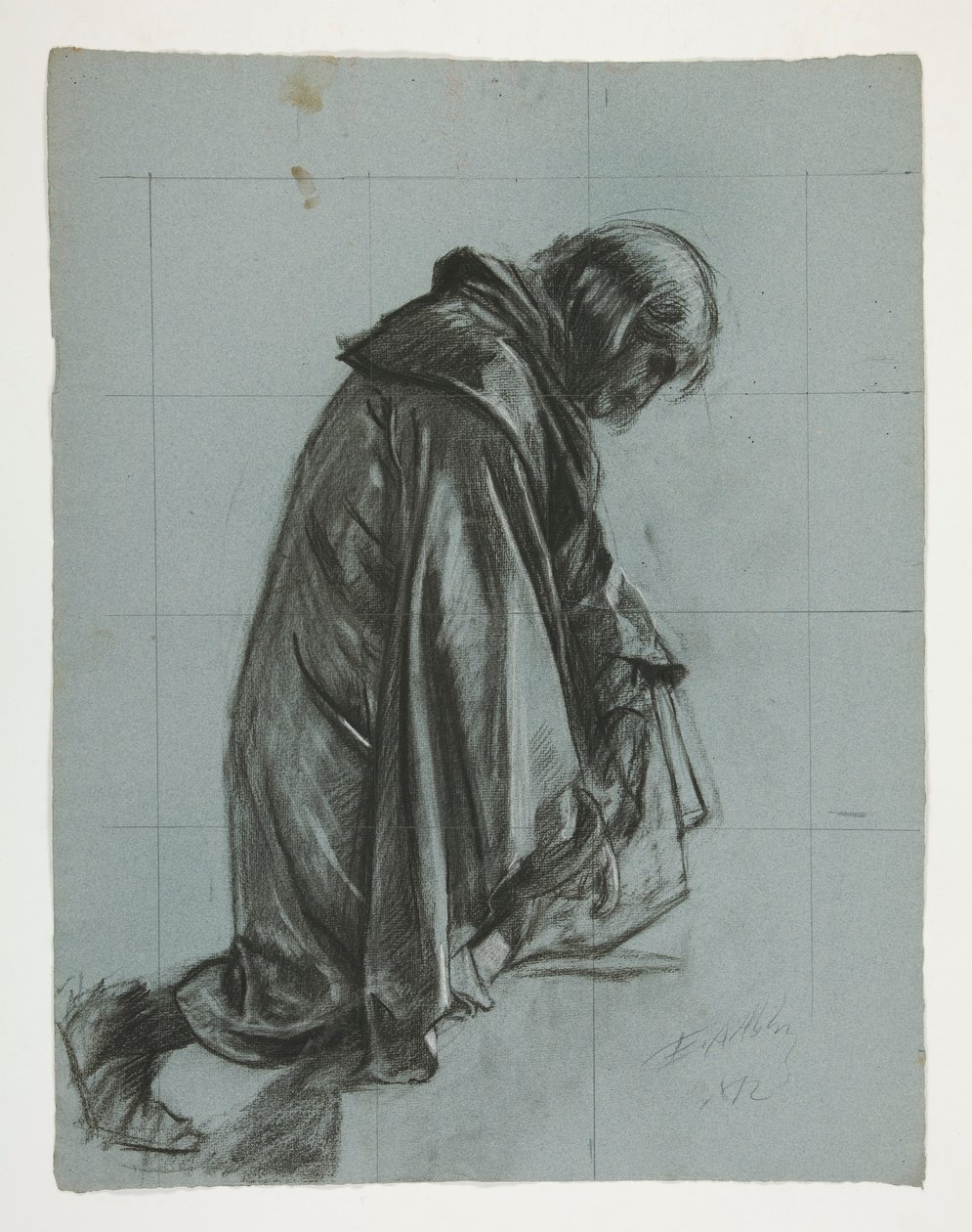 Estudo de figura para Sir Lancelot e Sir Bors equipam Galahad com suas esporas, de The Quest of the Holy Grail (segunda de uma série de quinze pinturas para a Biblioteca Pública de Boston, concluída em 1901) de Edwin Austin Abbey