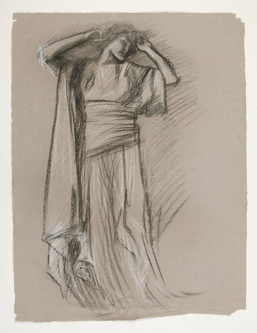 Estudo de figura para o Castelo das Donzelas (?), de The Quest of the Holy Grail (uma série de 15 pinturas para a Biblioteca Pública de Boston, concluída em 1901) de Edwin Austin Abbey