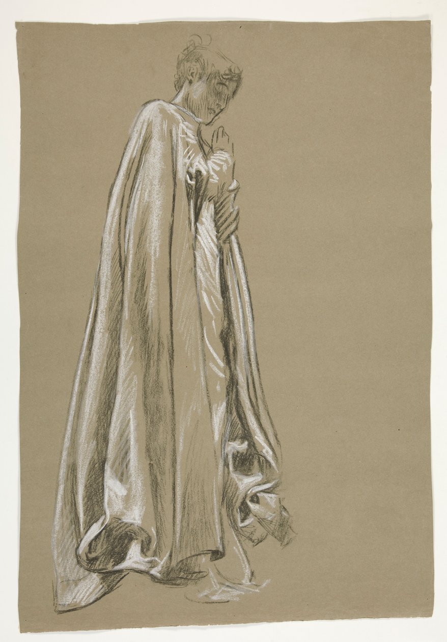 Estudo de figura para a Infância de Galahad (?), de The Quest of the Holy Grail (uma série de 15 pinturas para a Biblioteca Pública de Boston, concluída em 1901) de Edwin Austin Abbey