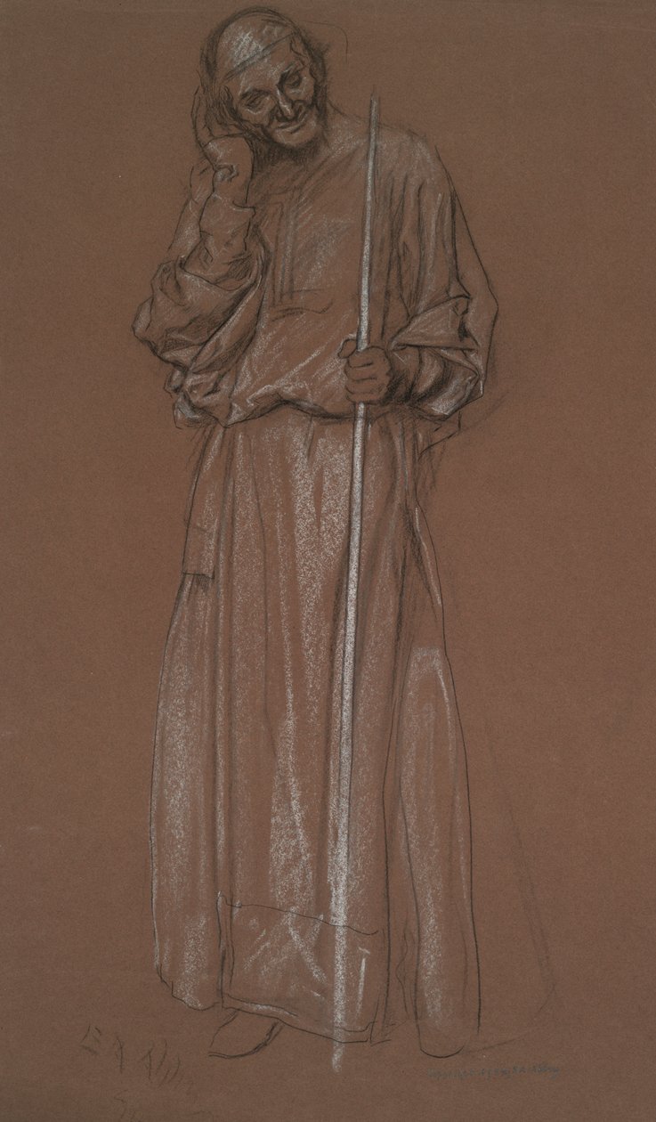 Estudo figurativo, homem velho com pessoal, possivelmente Polonius em de Edwin Austin Abbey