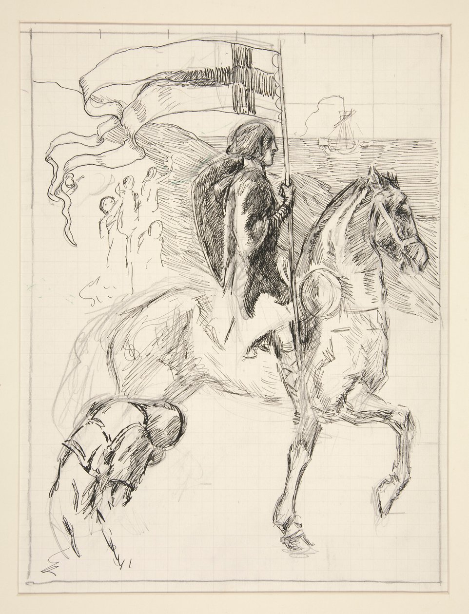 Partidas de Galahad, estudo para The Quest of the Holy Grail (série de quinze quadros para a Biblioteca Pública de Boston, concluída em 1901) de Edwin Austin Abbey