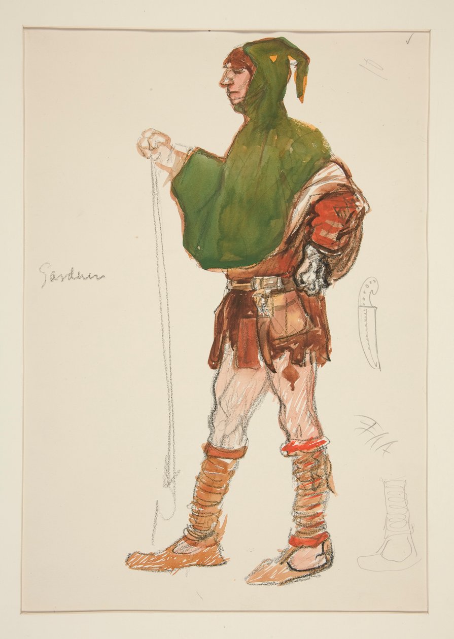 Jardineiro, esboço de figurino para Henry Irving de Edwin Austin Abbey