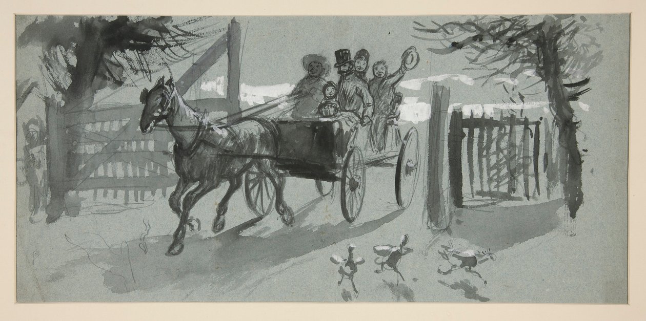 Grupo de pessoas em um carrinho aberto - (ilustração não identificada) de Edwin Austin Abbey