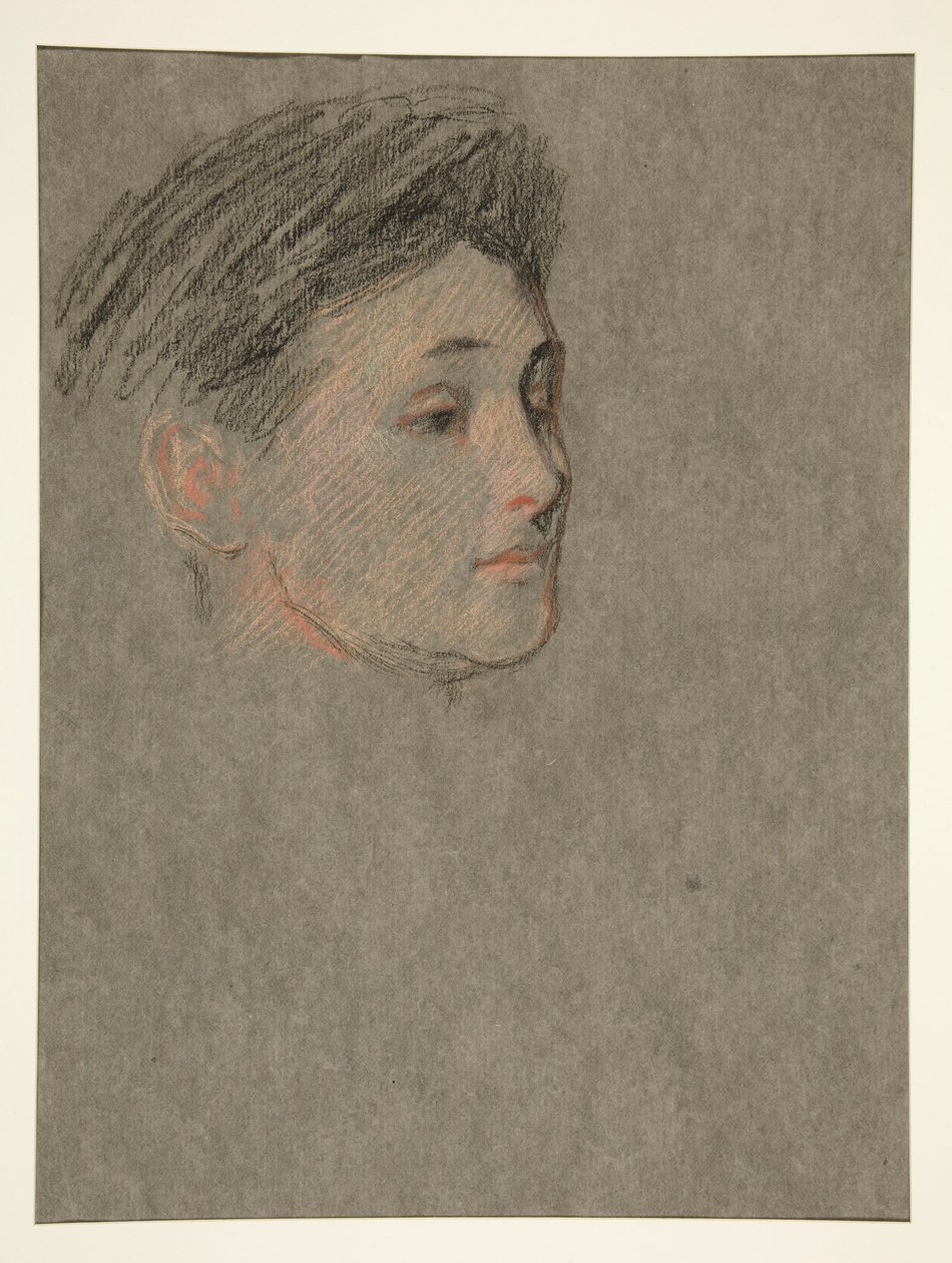 Cabeça de mulher, cabelo preto, para a Coroação de Eduardo. VII de Edwin Austin Abbey