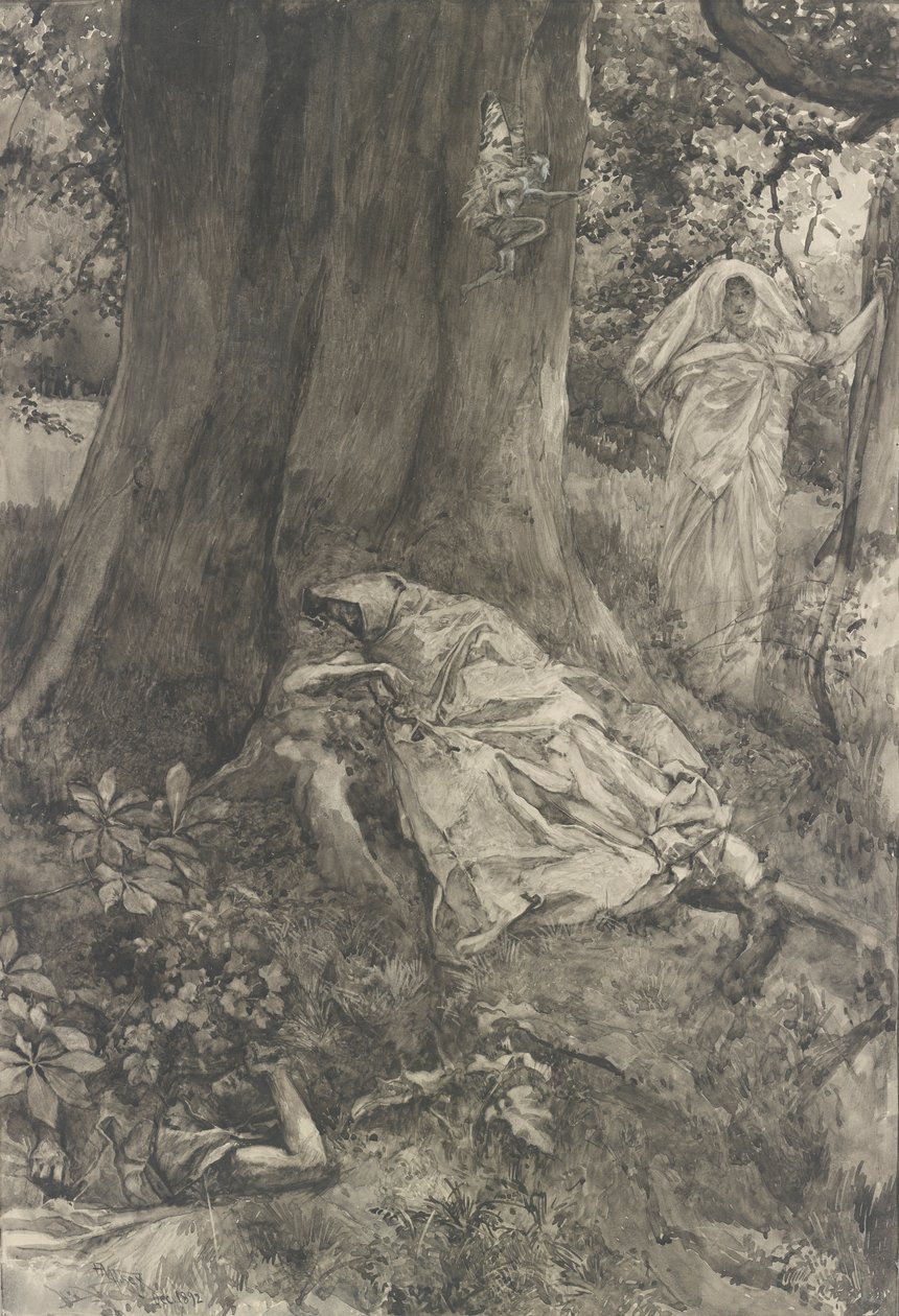 Hermia in the Wood, ilustração para Act III, Scene ii, A Midsummer Night de Edwin Austin Abbey