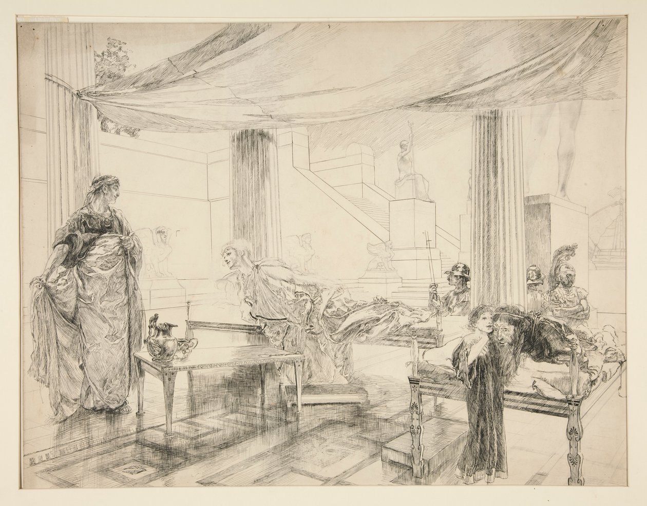 Hermione suplica a Polixenes (estudo para .1122) - Ato I, Cena II, O Inverno de Edwin Austin Abbey