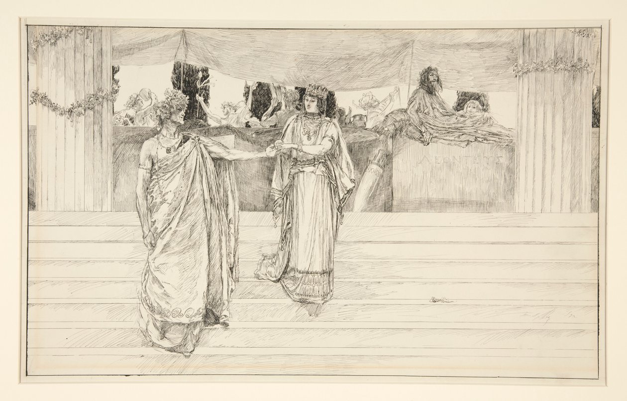 Hermione implora Polixenes - Acto I, Cena II, O Inverno de Edwin Austin Abbey