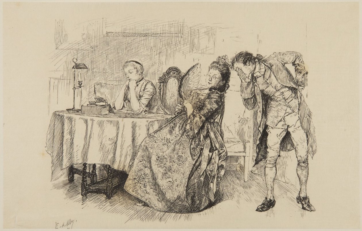 Ilustração para She Stoops to Conquer, de Goldsmith: «Então porque não lho diz logo?» de Edwin Austin Abbey