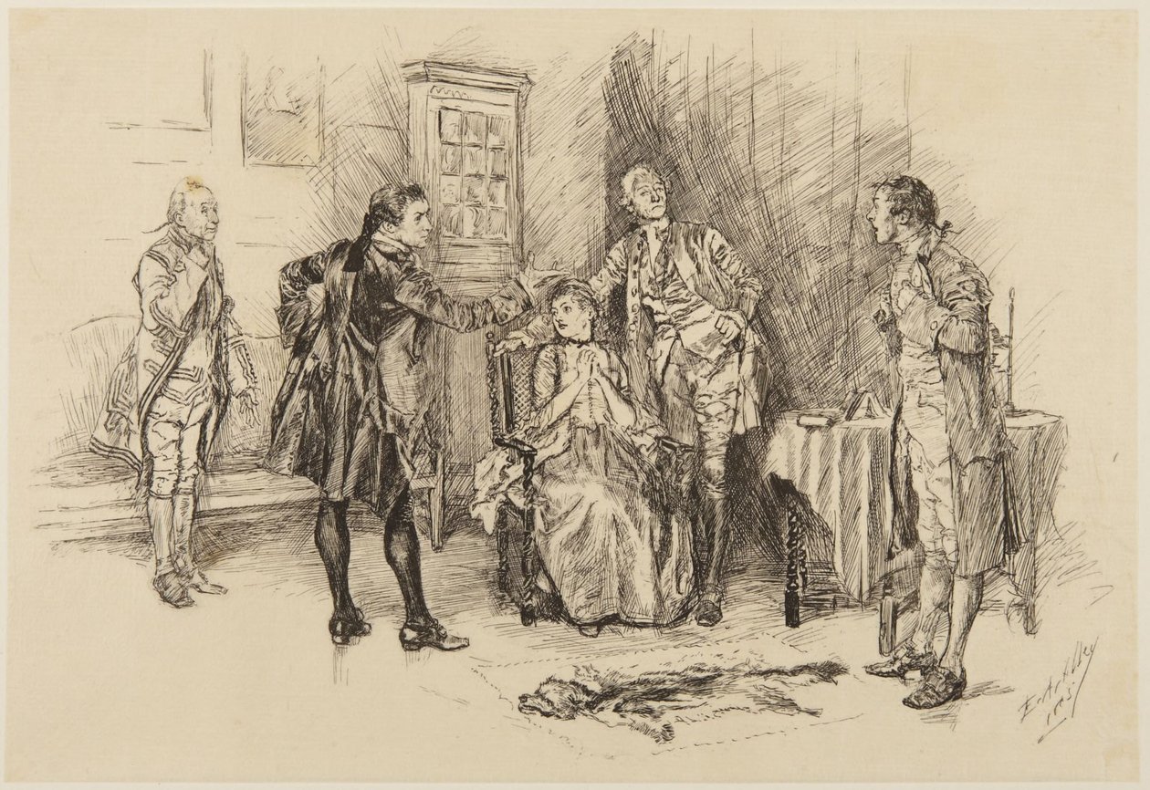 Ilustração para a peça «She Stoops to Conquer», de Goldsmith: «Foi correto, senhor, ajudar a ridicularizar-me» de Edwin Austin Abbey