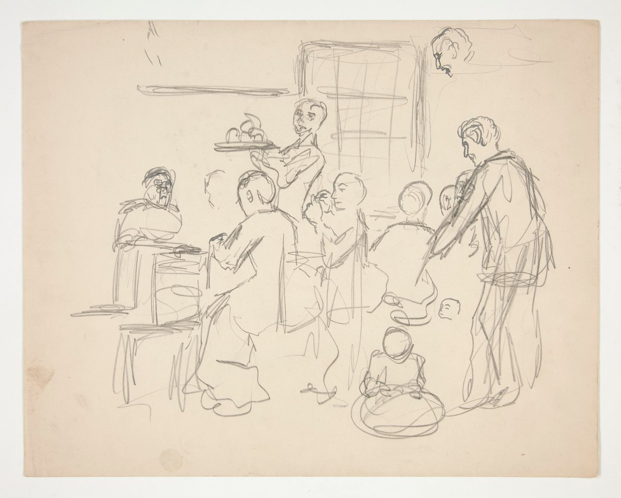 Cena do restaurante interior (?) - ilustração não identificada de Edwin Austin Abbey