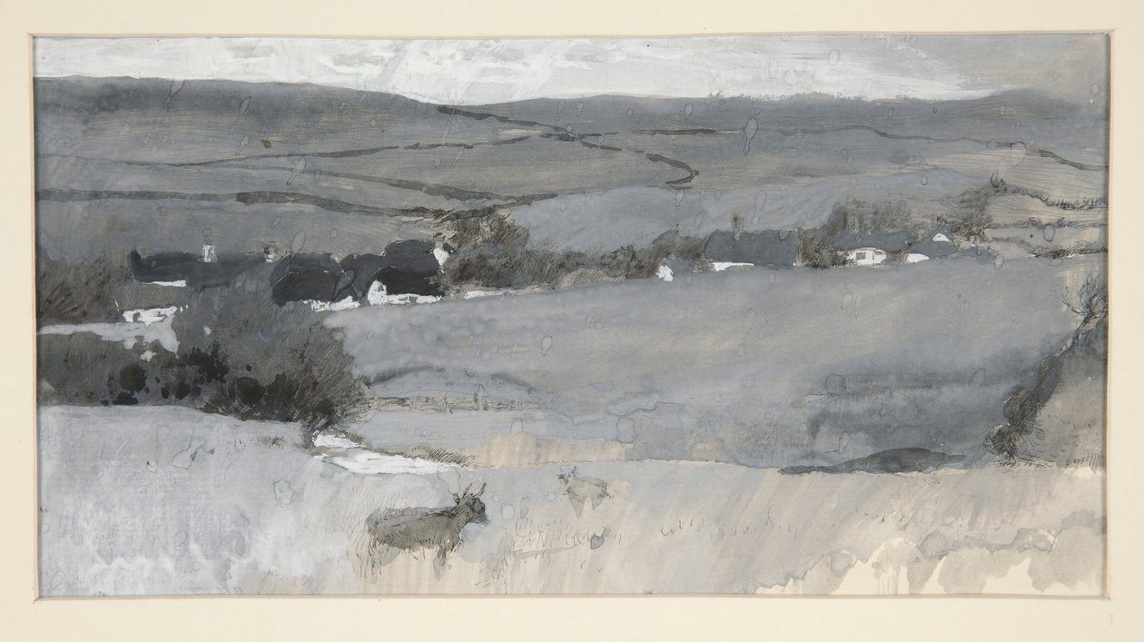 Paisagem com a vaca em primeiro plano de Edwin Austin Abbey