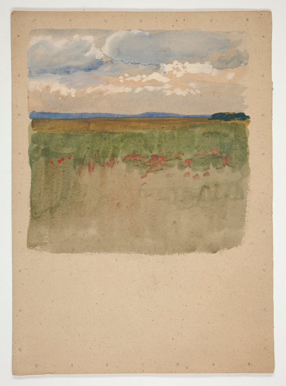 Paisagem com campo, horizonte, céu de Edwin Austin Abbey