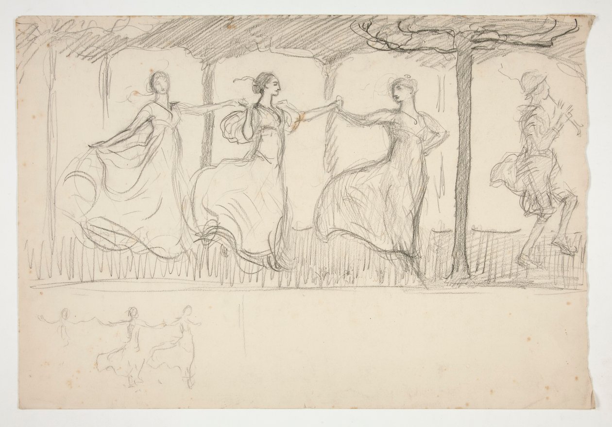 Linha de mulheres a dançar - (ilustração não identificada) de Edwin Austin Abbey