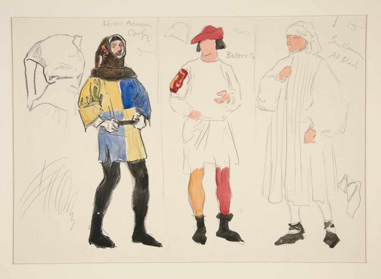 Traje de linho, Traje de padeiro, Cavalheiro: esboço do figurino para Henry Irving de Edwin Austin Abbey