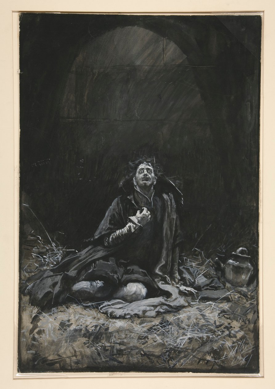 Malvolio na masmorra, ilustração para Ato III, Cena iv, Noite de Reis de Edwin Austin Abbey