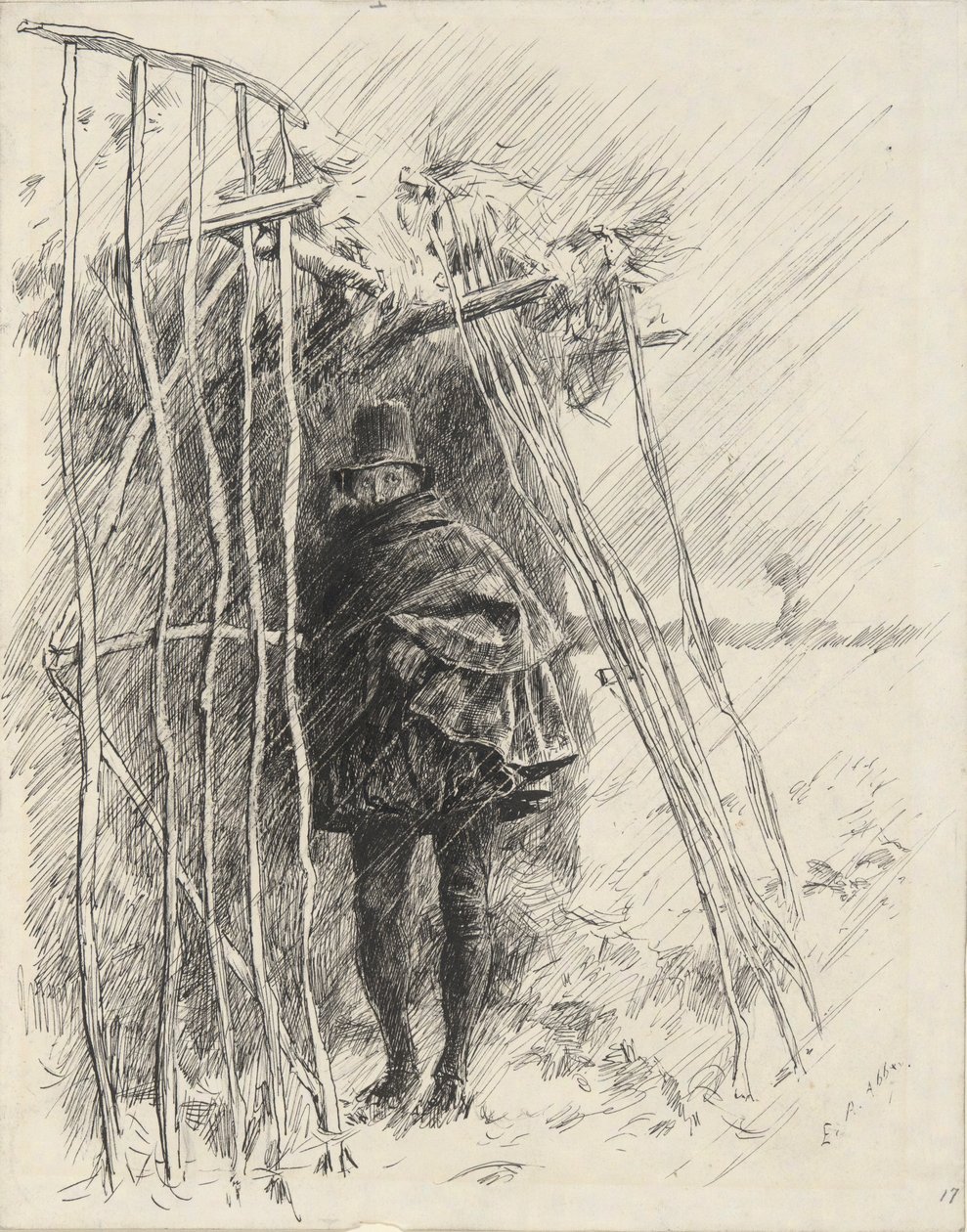 Homem na Chuva, estudo para ilustração a de Edwin Austin Abbey
