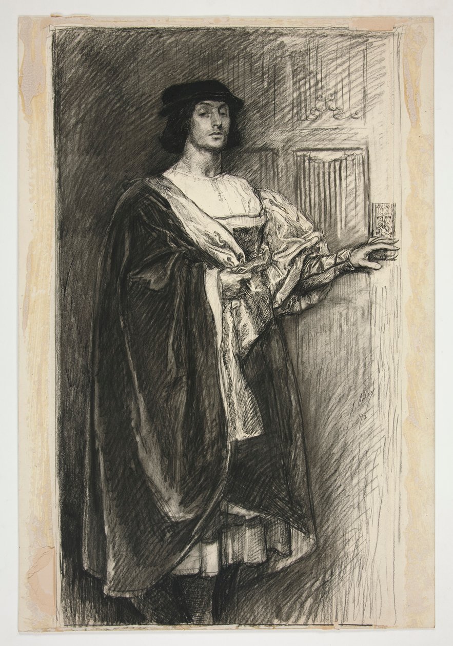 Homem em traje renascentista - (ilustração não identificada para uma peça de Shakespeare?) de Edwin Austin Abbey