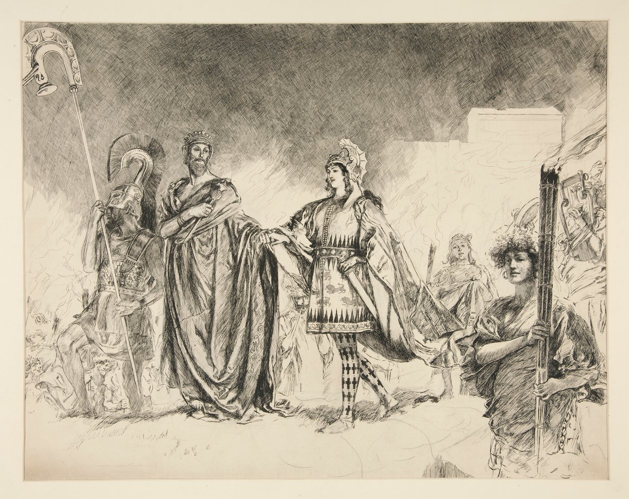 Manhã de Casamento de Teseu e Hipólita (estudo para .1036) - Entra Teseu, de Uma Noite de Verão de Edwin Austin Abbey